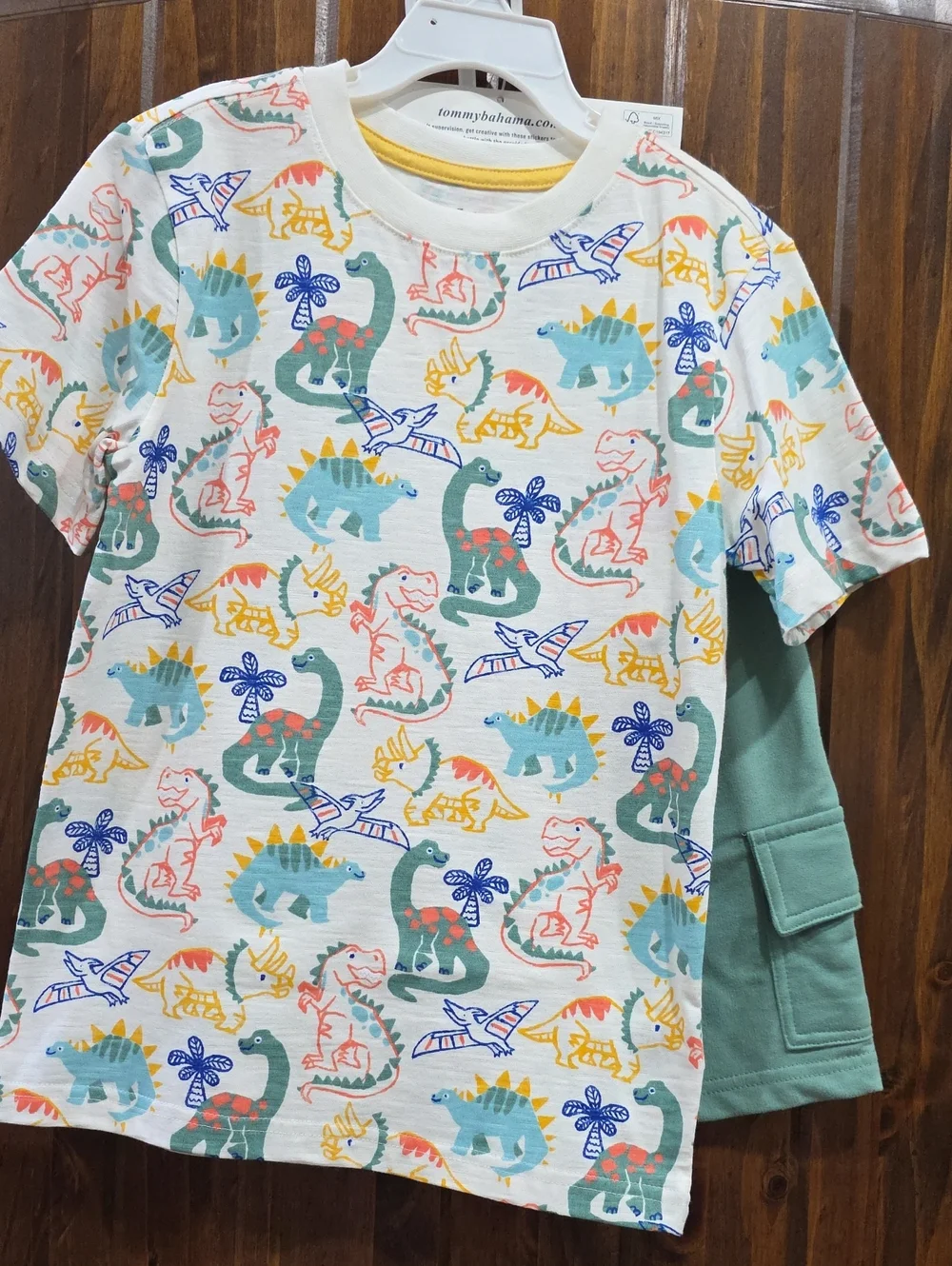 Tommy Bahama White Kids Tee with Multicolor Dino Print